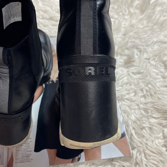 Sorel Brex Chelsea Heeled Waterproof Pull On Boots Black/White - Picture 6 of 12